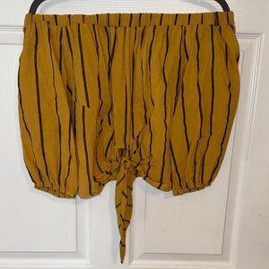 She + Sky Mustard and Black Striped Crop Top